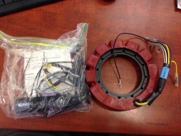 Ny stator montering. Quicksilver rød stator med adapter