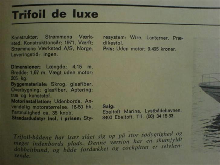 Trifoil 70 de luxe - Data på båden i "Båd-Revuen" 1971 billede 7