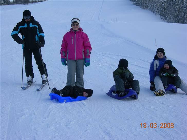 Dreng Timon  - JEg var i norgen med hele familien og lege i sne her ses fra v. min far, farmor og mig i kælken, storebror niklas og til sidst storebror nikolai og mor billede 18