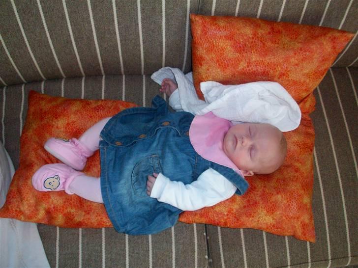 Pige Freya Elly Thorgaard - Ligger lige og sover på oldemors silke puder... hehe er jeg bare den eneste der nogensinde har fået lov til;-) billede 16