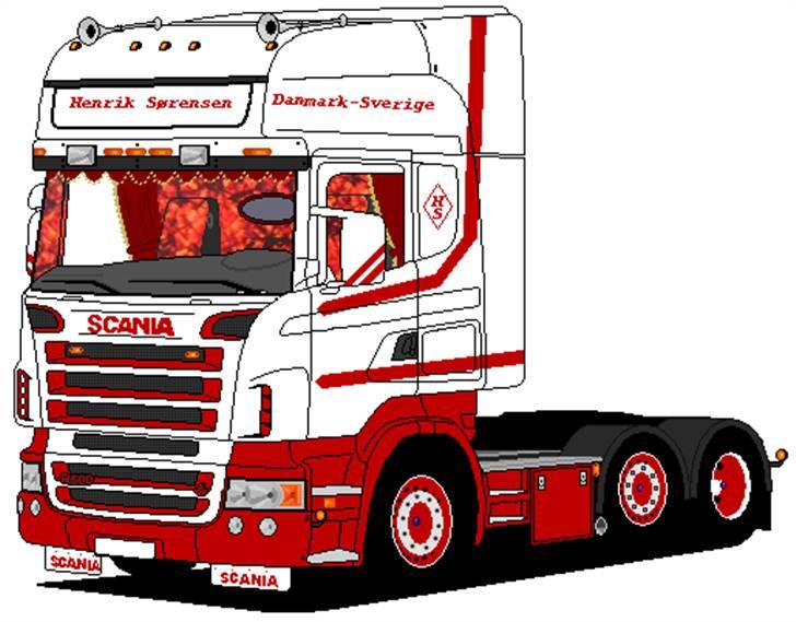 Paint tegninger af lastbiler - Her fandt jeg plysset fra en lastbil på internettet, og tegnede derefter stolene osv oven på det hvorefter jeg satte det på lastbilen igen. opbygningen har jeg også her lavet selv. på toppen har jeg fjernet tagbøjlen, (som fakstisk er et helvedes tidskrævende job) billede 6