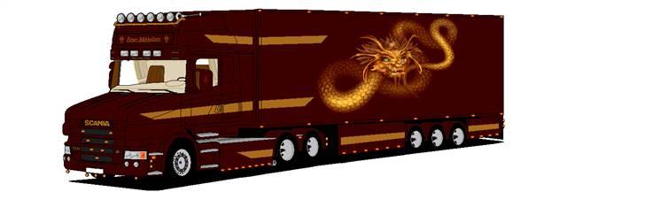 Paint tegninger af lastbiler - Lastbilen er fra internettet men var oprindeligt en 4X2, så den blev lavet om og fik tilpasset  min egen bagende med skærme, fronten blev modifiseret en smule i linjerne så jeg var tilfreds, inretningen blev ændret, min egen tagbøjle blev monteret og så fik den trailer på. billede 28