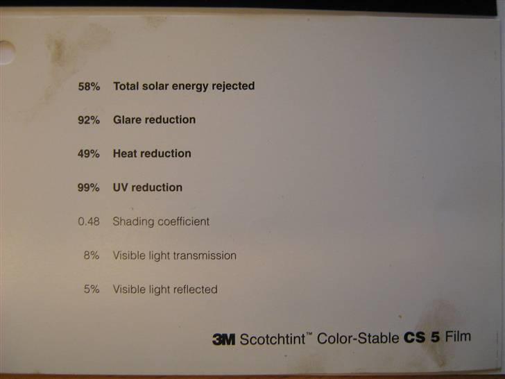 3M Solfilm til biler - Her er det info til den sorteste af solfilm og er CS 5 på samlet billede billede 4