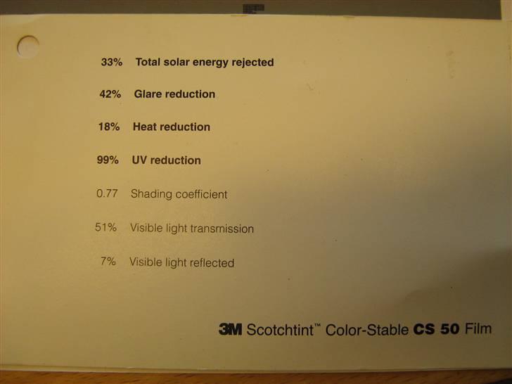 3M Solfilm til biler - Her er det info til den lyseste af solfilm og er CS 50 på samlet billede billede 7