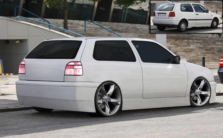 Bilgalleri.dk - Battle !! - 2. battle - Golf III

Se i stor opløsning: http://www.junchercarimport.dk/golfbattle.jpg (det fortjener den!)

Igen clean stil...

Ændringer:

* Alt fjernet: lås/nummerplade på bagklap, lister, håndtag, blink, tankdæksel osv...

* Moderat sænkning af tag

* Forlænget bag siderude

* Modificerede kofangere / side skærter

* Audi A5 alu, som har fået en anelse mørkere nuance

* Sænket

* Sorte ruder

* Gulplade gitter bag i fjernet!

* Har lavet baglygterne lidt om i farven og så er der selvfølgelig lys på... ;o)

Sys jeg har ramt et meget realistisk look, hvilket er det jeg godt kan lide og det er som regel også det som er sværest når man photoshop'er... ;o) billede 4