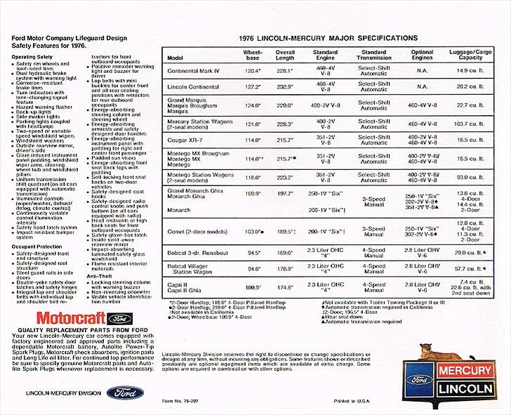 1976 Mercury Grand Marquis - Brochure specifikationer billede 21