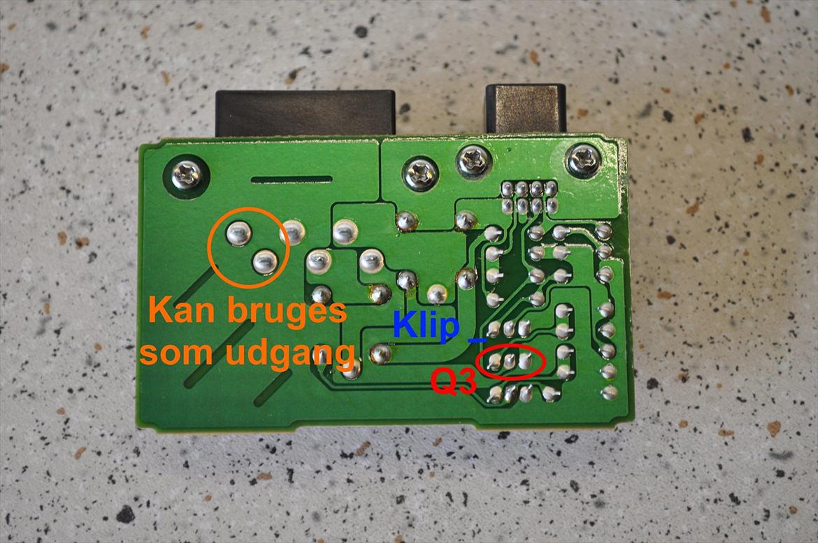 Guide til tågelys som kørelys - Orange - To lodde ø'er der evt. kan bruges til udgang!!
Blå - Denne bane skal du afbryde, eller er nærlys stadig tændt!
Rød - Her har vi Q3, i mit tilfælde har jeg kun skulle bruge ben 2, også benævnt C billede 4