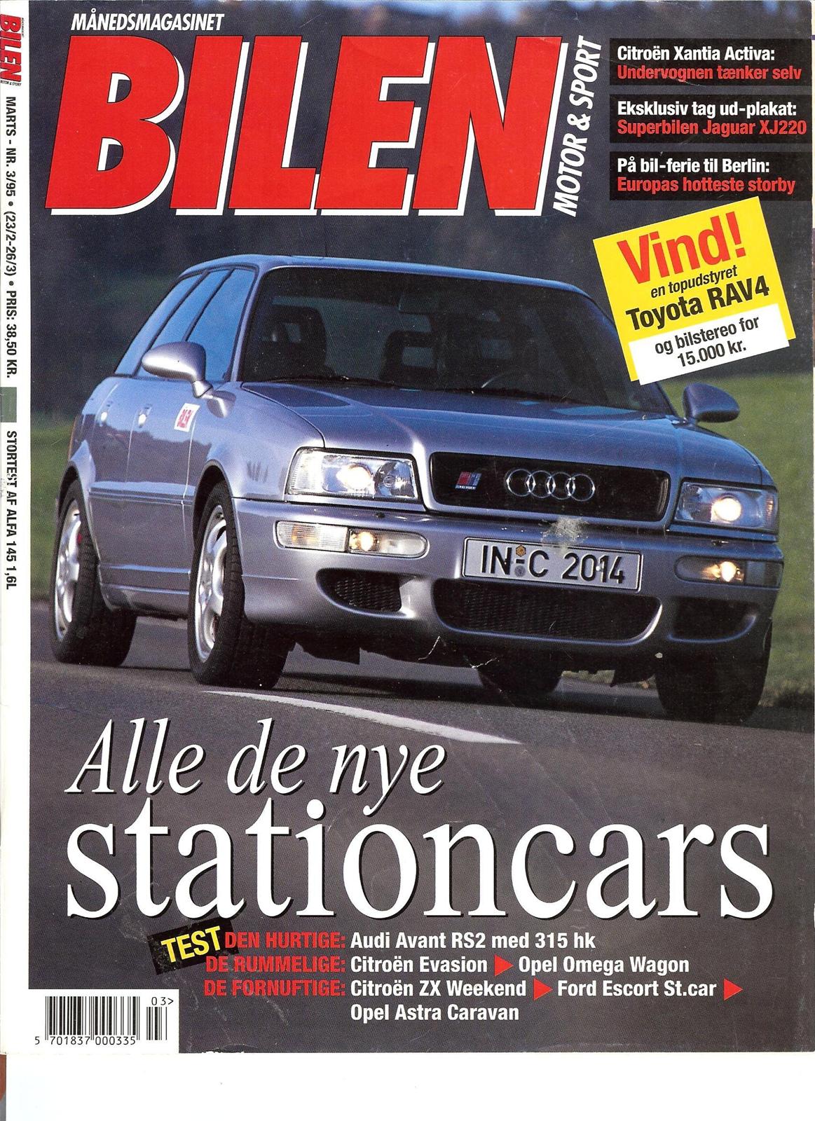 Audi Porsche Avant RS2 i Bilen Motor & Sport 3/95 billede 1