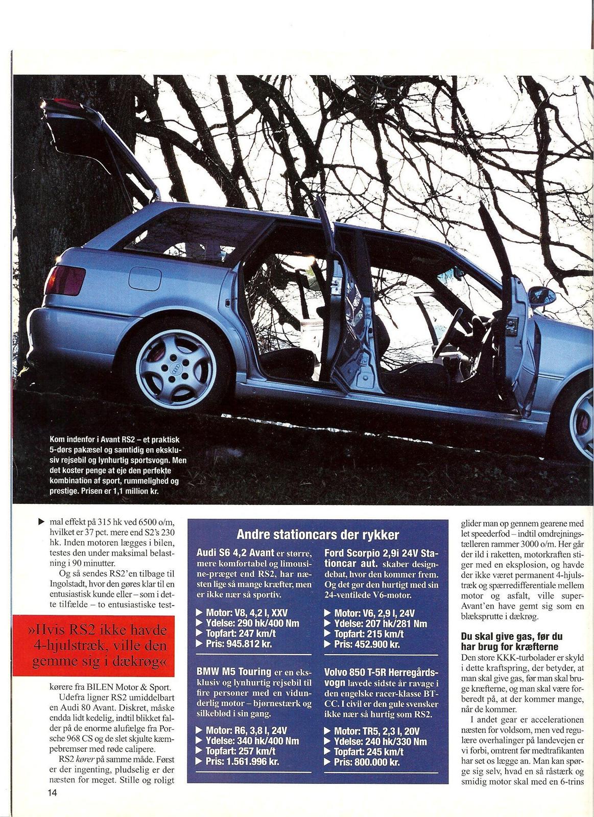 Audi Porsche Avant RS2 i Bilen Motor & Sport 3/95 billede 6