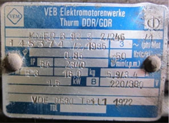 Stenhøj kompressor - mærkeplade for motor billede 1