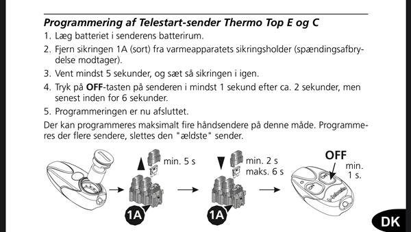 Fjernbetjening kodning med motorvarmer? Webasto t91