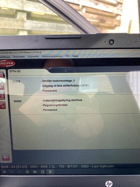 Audi A4 b6 2.5 tdi. Melder fejl 01375 og 00550