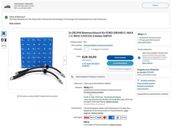 Bremseslange til Ford Grand C-Max Årgang 2013