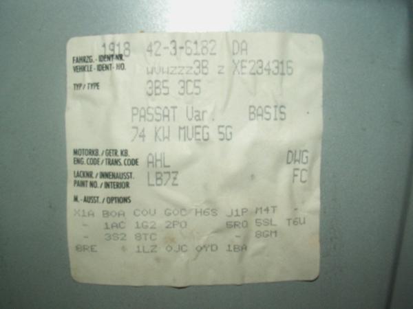 farve kode på vw passat