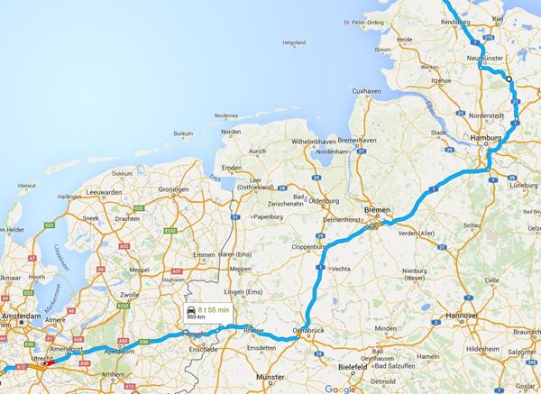 Jylland - Holland: Bedste rute samt Neumunster/Hamburg