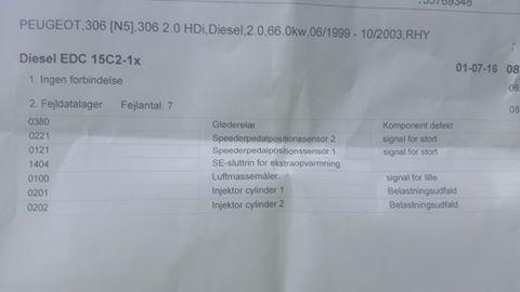 peugeot 306 fejlkoder?