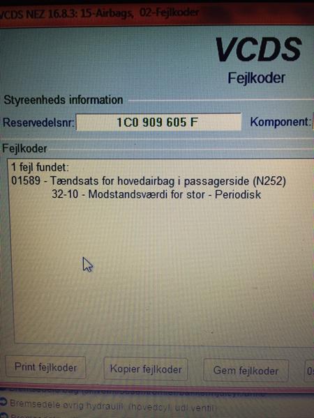 Golf 4 1,9 TDI airbag fejl