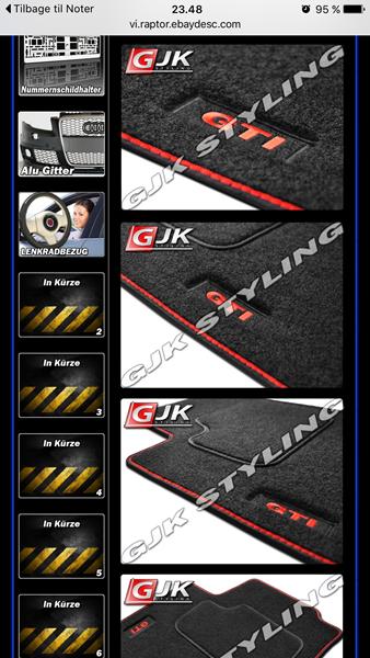 (Golf 4 1998 GTI turbo, 3 dørs) GTI bundmåtter 