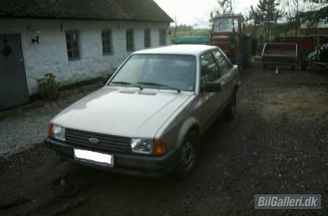 Ford Escort 1.3 *Skrottet* - Igen.. hun skinner ikke ligefrem. Traktoren i baggrunden er god om vinteren når sneen falder, man skal jo kunne komme rundt i bilerne ikke :P Og ja der er skam også en sneplov der kan sættes på heh! billede 2