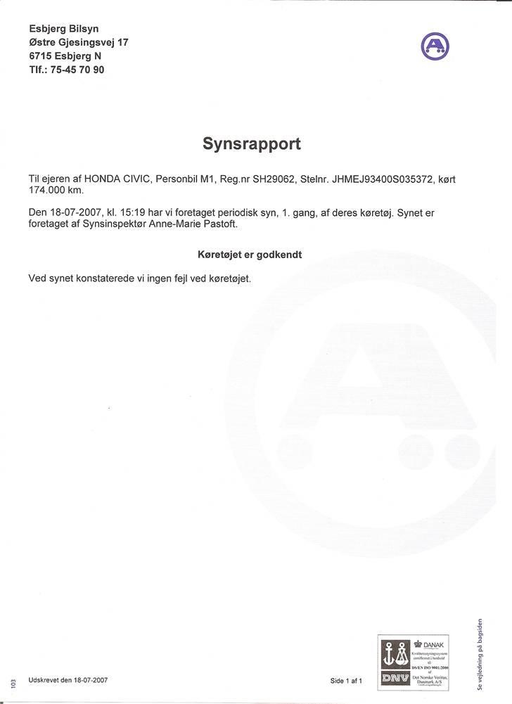 Honda Civic EJ9 1,4 iS *Solgt* - Synsrapport fra 2007-07-18 - Ikke ÉN anmærkning! ;o) billede 20