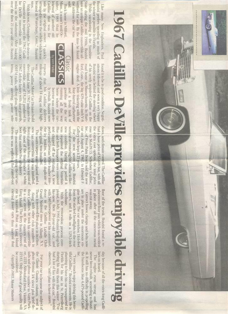 Cadillac De Ville Cabriolet - Udklip fra Auto Weekly 2003 2. udg. billede 17