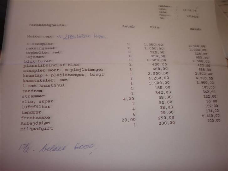 Toyota Mr2 1,6 16v  * Solgt * - Alt og ialt: 30941,25 kr bare i motoren. + yderligere2908,75 kr for justering  billede 13