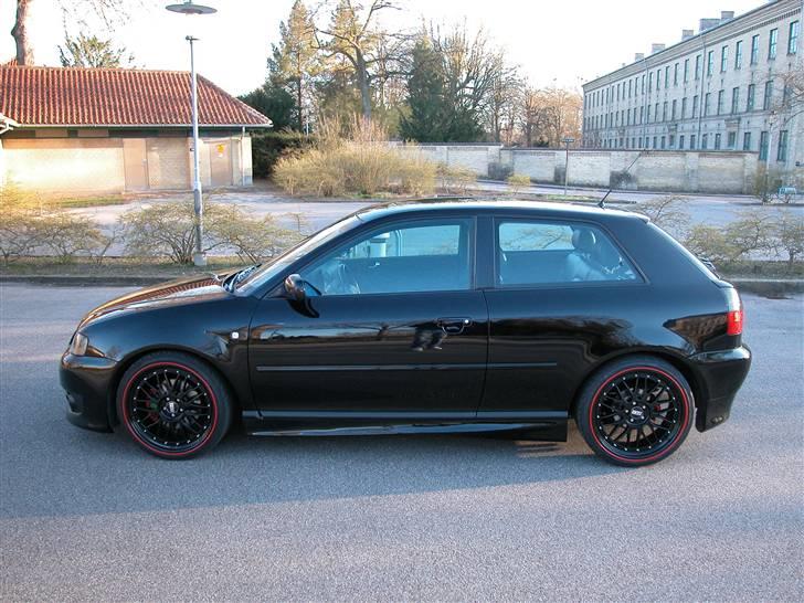 Audi A3 1.8 Turbo (solgt) - Ja, den kunne godt være sænket endnu mere.....Men som den er nu, er den ikke for høj og heller ikke for lav....Det passer lige præcis og den kan komme ind og ud alle steder , samtidig med at den lægger godt på vejen og osse er behagelig at køre i. billede 10