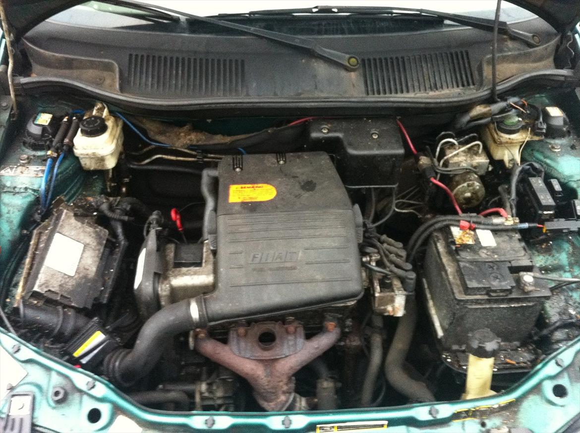 Fiat Punto - Det kedelige motorrum. Kunne godt trænge til at blive gjort rent, efter det er blevet rustbehandlet! billede 13