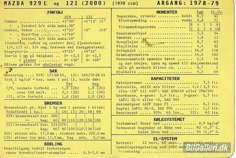 Mazda 929 Hardtop - Lidt data over bilen billede 9