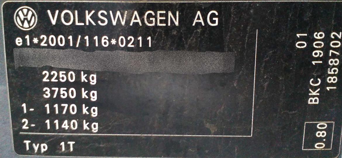 VW Touran 1.9TDi 105hk DSG 7p Highline - Husk at kigge efter typegodkendelse og aksellast når der vælges anden undervogn end den originale. billede 13