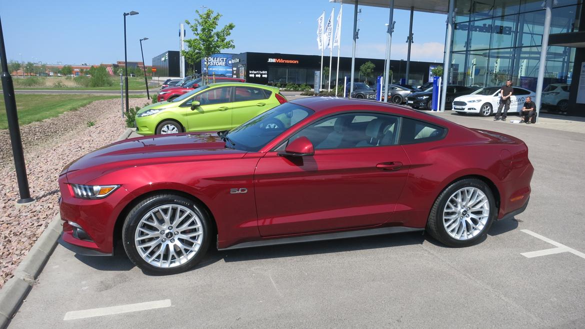 Ford Mustang Fastback GT - Afhentning hos forhandleren. Gennemgang af bilen efter afdækning og champagne. billede 1
