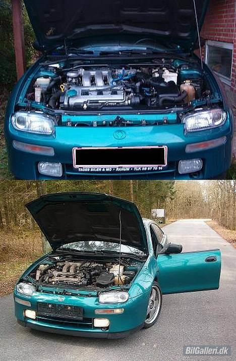 Mazda 323F 2.0 GT V6 Solgt - billede nr 1 som det står nu men er ikke færdig. billede nr 2 da jeg fik bilen  - 2.0i DOCH V6 24 ventiler..- 0-100 = 8.5 sek   -  topfart 225 billede 9