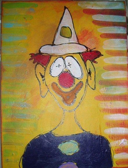 Mine malerier - Klovn med spids hat
Akryl på lærred
30x40 cm i svæveramme
kr. 500,-
 billede 17