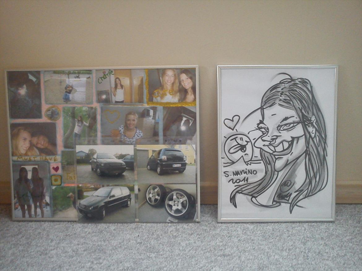 Ungdomsværelse 1 - Et billede mig og min veninde lavede for mange år siden, og et par billeder af min gamle bil, og et portrat jeg fik lavet af mig i San Marino. :) billede 9