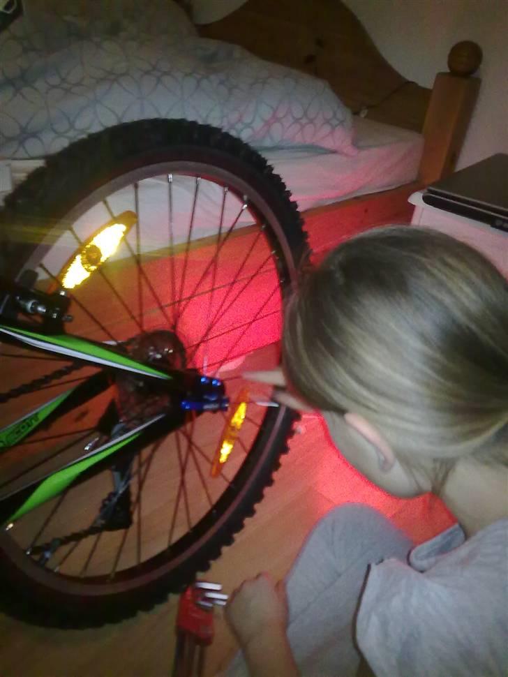 Min datter`s scott scale jr 24  - Ingen!!! tvivl det er far``s pige, en umbraco nøgle i hånden og igang med at skrue lir på sin cykel :) billede 6