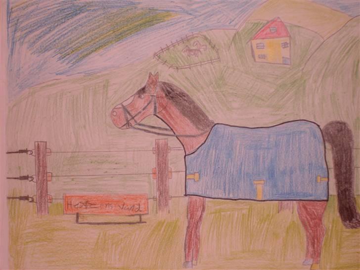 Mine tegninger :D - Haha en tegning jeg lavede For meget lang tid siden som jeg så har gemt tjjaaa jeg ved ikkelige hvorfor hesten har hovedtøj på, på folden xD

-hiihi men syntes da den er meget go :D hiihi billede 23