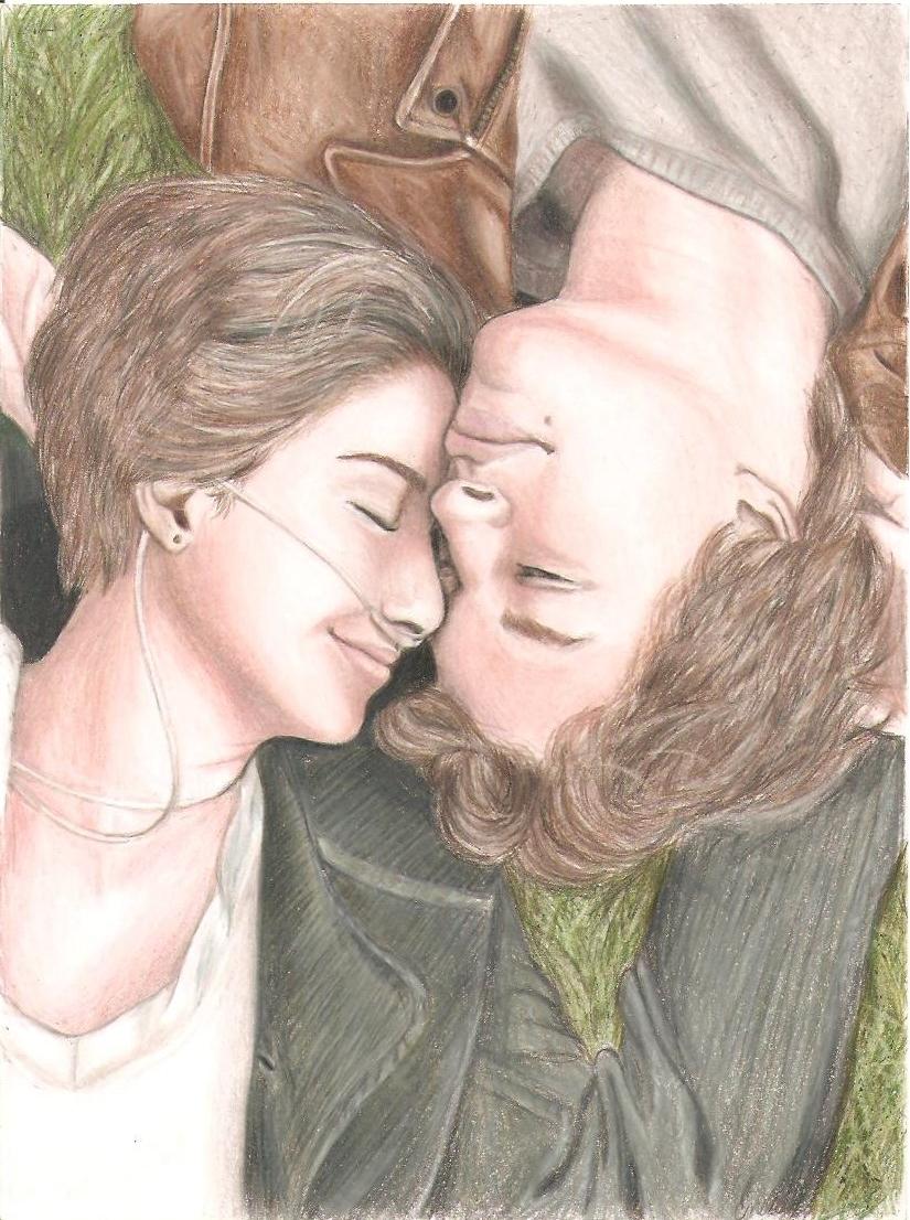 Tegninger 2014 - Fan art af The fault in our stars, en fantastisk bog, og snart også en film! Hvis ikke du har læst den, kan den klart anbefales! Har ikke tegnet så meget med farver, så synes den blev okay, taget i betragtning af det. Dog vil jeg gerne have rettet på Hazel's ( pigen ) jakke, men det bliver ikke lige nu. - 20 april billede 1