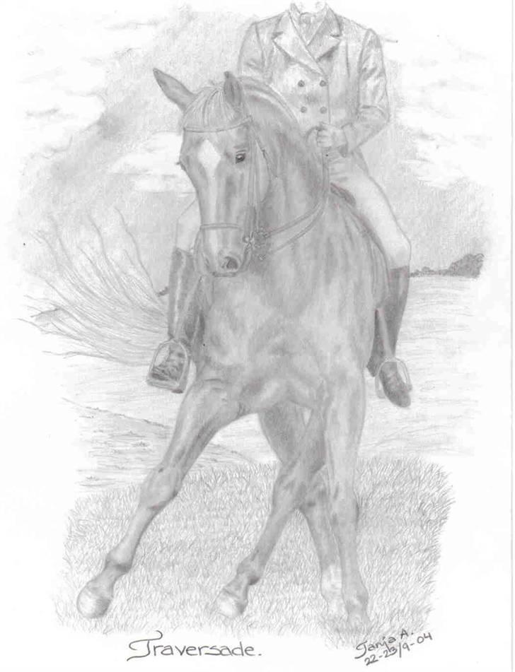 Mine tegninger... - Schenkelvigning, blyant. Ved godt at der står traversade på tegningen, men blev irettesat, og må derfor med skam indrømme, at jeg har skrevet fejl på min tegning. Ups... :os billede 15