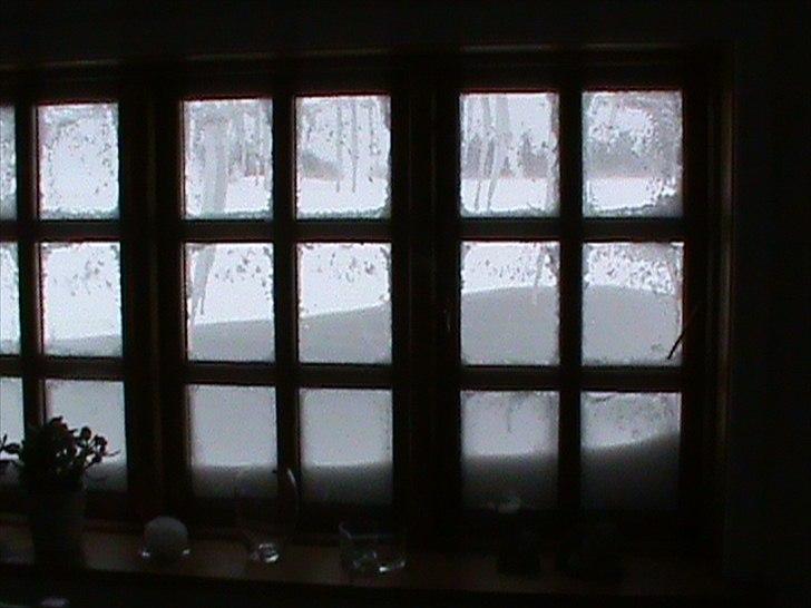 Billeder af sne - massere af sne -! - 2) Billede taget gennem vores køkkenvindue - taget fra køkkenet af- ud mod vejen! billede 2