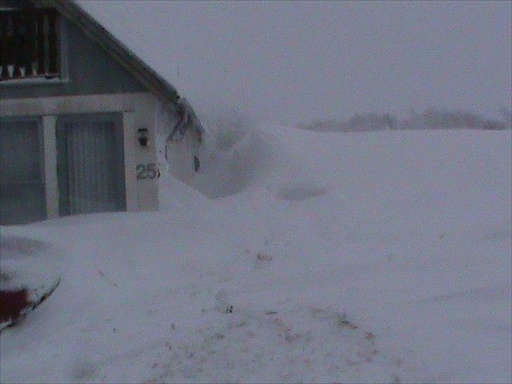 Billeder af sne - massere af sne -! - 8) Enden af vores hus og starten af vejen! c(: billede 8