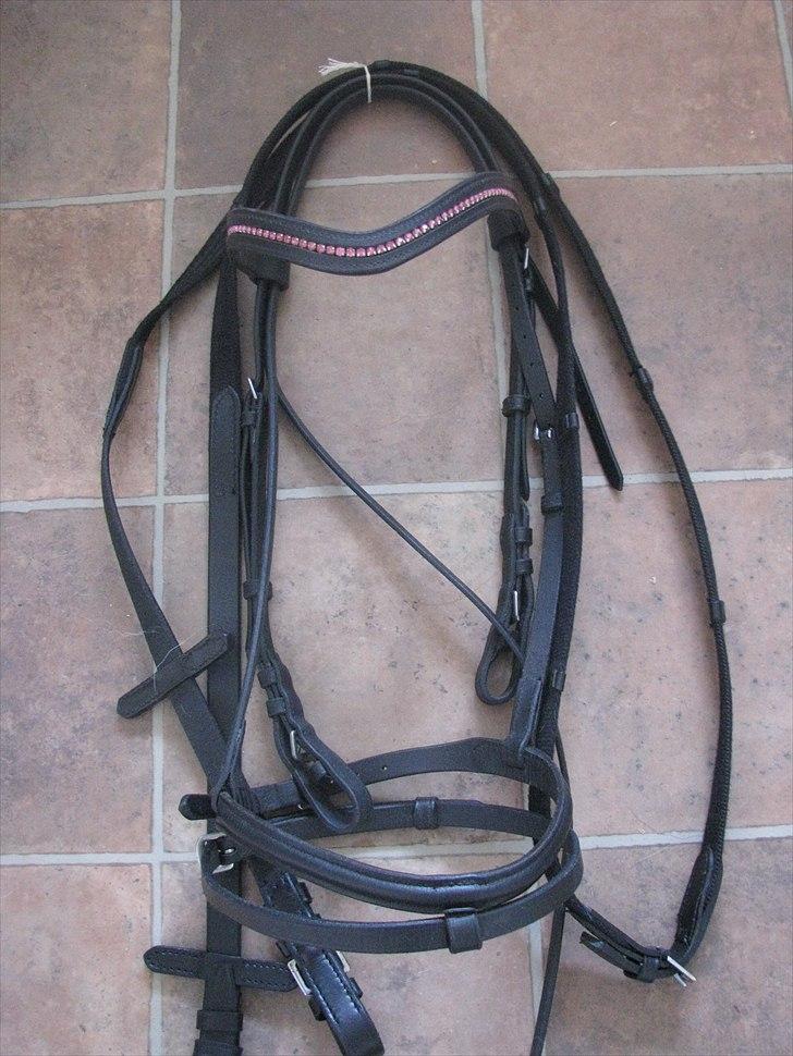 Mit udstyr til hestene. - Sort trense med lyserøde sten i pandebåndet. billede 49