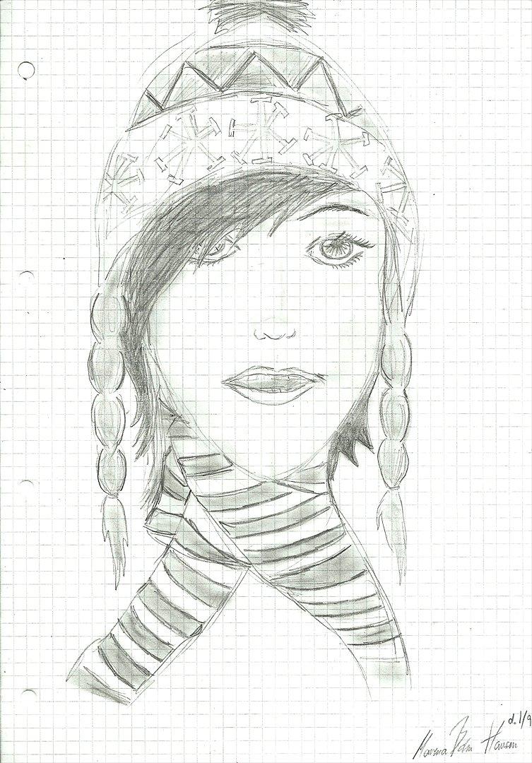 Tegninger :D   - Var reeeet koldt da jeg skulle i skole så kom til at tænke på min gamle ven... PARISERHUEN xDDD (en hue som hende her har på som var en souvinear fra Paris :P)
Tegnet torsdag d. 1. september 2011 billede 163