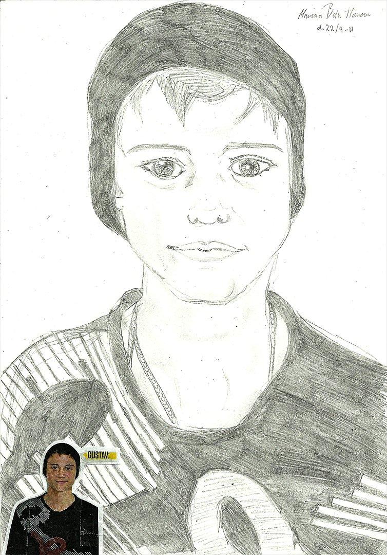 Tegninger :D   - Ny tegning jeg tegnede i billedkunst xD Billedet jeg har tegnet efter er nederst :P 
Drengen "Gustav" hedder Gustav Hintze og har været med i Absalons hemmelighed som Hubert og har været i den nye film Magi i luften xD Undskyld tegningen er lidt lys men hvis den skulle være mørkere gik det udover billedet for neden :/ xD 
Tegnet torsdag d. 22. september 2011 billede 140