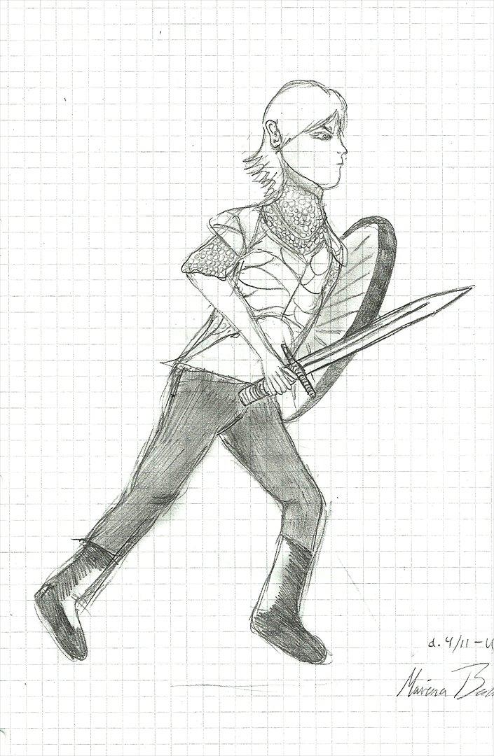 Tegninger :D   - Warrior :D Fra skulderne og ned er rent gætteværk med hvordan rustningen så ud xD :P 
Tegnet fredag d. 4. november 2011  billede 97