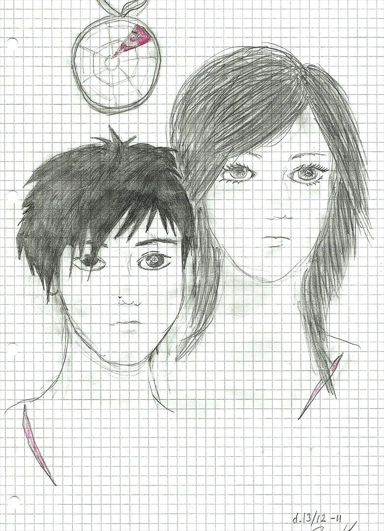 Tegninger :D   - Tegning til opgave om bogen "den ydmyge amulet" skrevet af Sacsha Christensen :) Det er hovedpersonerne Josephine og Liam samt Humaran - verdens farligste amulet :O xD 
Tegnet tirsdag d. 13. december 2011 billede 84