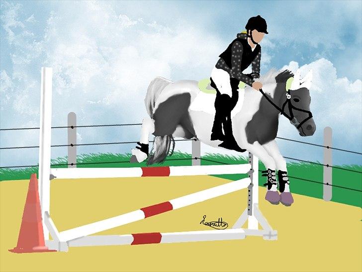 Mine hestetegninger på computeren :) - Første hest med både udstyr og rytter, og som oven i købet springer!! :D Er så stolt over mig selv! :D:D Dog er rytteren uden ansigt, og der er ikke så mange detaljer på, men ville ikke udfordre skæbnen:/ billede 44