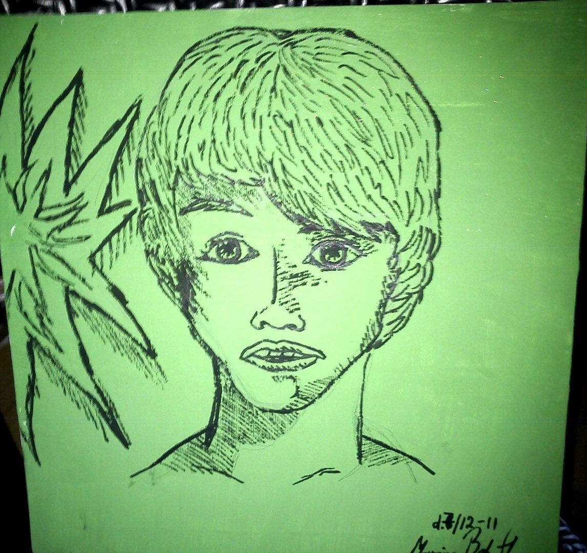 Tegninger :D   - Et maleri jeg lavede :P Først tyndt lag grøn også tegnede jeg med blyant og tus ovenpå xD Billedet taget med mobil :P  billede 62