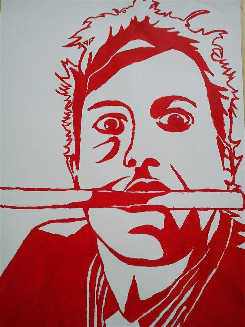 Tegninger :D   - Overhead tegning :> = Tré Cool :P Lidt provokerende at man kan se blyantsstregerne igennem den røde malling >< *Taget billedet af på mobil xD 
Tegnet tirsdag d. 7. februar 2012 - malet onsdag d. 8. februar 2012 billede 56