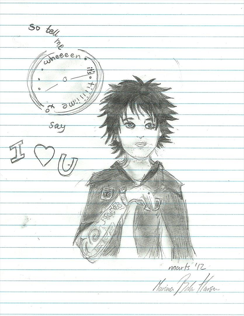 Tegninger :D   - Billie Joe Armstrong samt citat fra sangen When it's time :) Synes at det er meget godt gået for havde intet billede at kigge efter ...OVERHOVEDET :O xD 
Tegnet en gang i marts 2012 (lol ... dato glemte jeg at skrive på xD)  billede 33