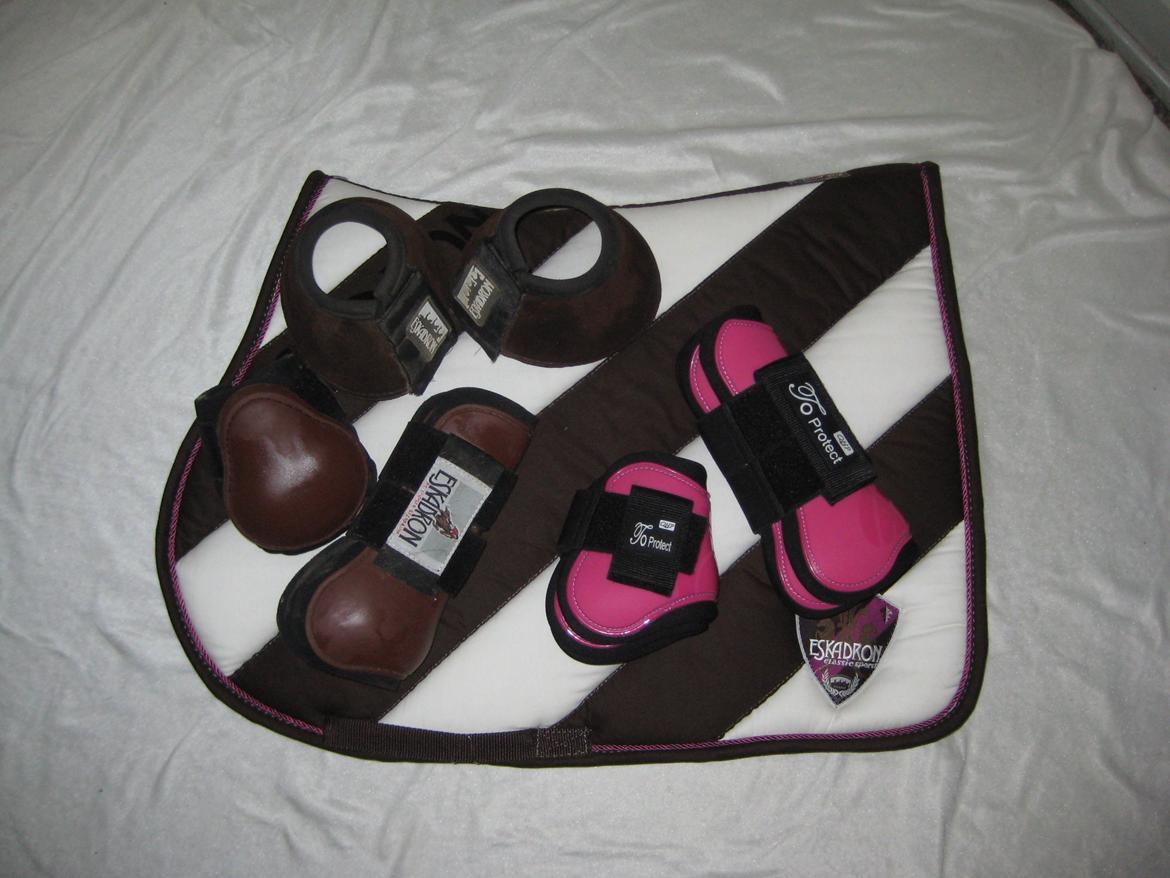 Mit Udstyr - Eskadron Polo Pad Bicolor spring underlag i vanilla og coffee. Eskadron springgamacher i brun. Eskadron klokker i brun. QHP Pro springgamacher i pink.  billede 21